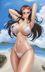 big_breasts bikini bikini_bottom bikini_top breasts female female_only hourglass_figure kyopink nico_robin one_piece post-timeskip shounen_jump sunglasses sunglasses_on_head thong_bikini