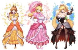 3girls alternate_breast_size bowsette clothed clothing dress female female_only fully_clothed long_hair mario_(series) multiple_girls new_super_mario_bros._u_deluxe nez-box nintendo princess_daisy princess_peach standing super_mario_bros. tagme