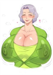 alternate_version_available areolae_visible_through_clothing big_breasts breasts cleavage gilf grey_hair huge_breasts large_breasts massive_breasts mature_female milf mitsuko_inoue_(zxcv) nipple_bulge nipples older_female solo zxcv