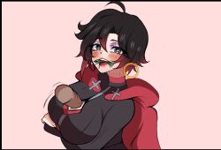 1girls aged_up black_hair breasts female hyperrxgue looking_at_viewer male paizuri penis prostitution ruby_rose rwby short_hair tagme