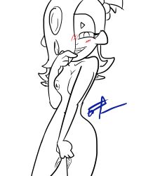 1girls breasts deep_cut_(splatoon) female looking_at_viewer masturbation nintendo no_color octoling octoling_girl shiver_(splatoon) silly_face sir_apasaurio sketch splatoon splatoon_(series) splatoon_3 white_background