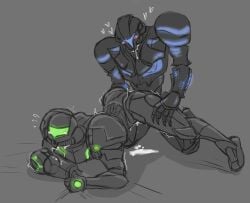 <3 1futa 1girls armor armored_dark_samus armored_samus ass blush butt clothed clothing dark_samus duo female flying_sweatdrops from_behind from_behind_position fully_clothed futa_on_female futanari genital_fluids grey_background heart helmet metroid nintendo penetration power_armor power_suit samus_aran sex simple_background source_request spread_legs spreading sweat sweatdrop unknown_artist varia_suit