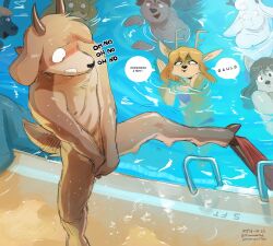 covering embarrassed furry no_humans nude pool the-minuscule-task