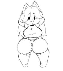 big_breasts hands_behind_head mochikirb shortstack sketch tagme temmie temmie_(undertale) thick_thighs undertale undertale_(series) wide_hips