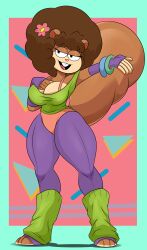 80's_theme afro big_breasts flower fully_clothed nickelodeon sandy_cheeks sonson-sensei spongebob_squarepants squirrel thick_thighs tight_clothing