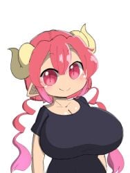 big_breasts black_skirt cute giant_breasts horns huge_breasts ilulu_(dragon_maid) miss_kobayashi's_dragon_maid mochikirb red_hair twintails white_background