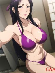 1girls ai_generated big_breasts bra breasts cjin female female_only garter_belt kazehana light-skinned_female light_skin lingerie lipstick medium_breasts nai_diffusion panties parted_lips partially_clothed sagging_breasts sekirei solo stable_diffusion