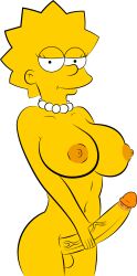 1futa artist_request big_breasts big_nipples big_penis futanari huge_breasts huge_cock lisa_simpson looking_at_viewer naked necklace nude only_futa solo_futa stroking_penis the_simpsons yellow_body