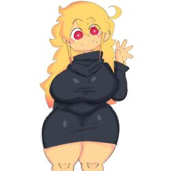 big_breasts black_dress blonde_hair huge_breasts mochikirb thick_thighs thunder_thighs toh_(mochikirb)