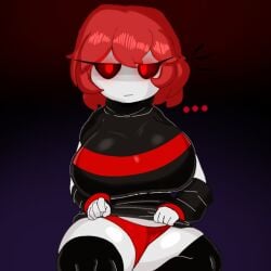 alternate_universe big_breasts black_sweater black_thighhighs female_only huge_breasts mochikirb player_(underplayer) red_panties shirt_lift thick_thighs thunder_thighs underplayer undertale undertale_(series) undertale_au