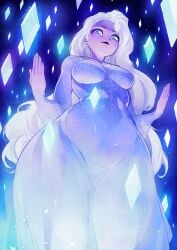 blue_eyes cute disney disney_princess dress elsa_(frozen) frozen_(film) gofa ice looking_at_viewer looking_down minx naked panties snow underwear winter worm's-eye_view