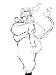 2_tails big_ass big_breasts cat_ears catgirl chubby huge_ass huge_breasts mochikirb multi_tail sketch thick_thighs thunder_thighs