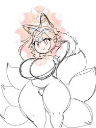 big_ass big_breasts huge_breasts mochikirb nine_tailed_fox sketch thick_thighs thunder_thighs