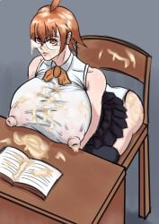 after_sex barthone blush bukkake covered_in_cum cum cum_on_ass cum_on_body cum_on_breasts cum_on_face cum_on_hair desk doujin_cover glasses huge_ass huge_breasts huge_nipples implied_oral implied_sex ineffective_clothing large_areolae looking_at_viewer mira_yoo nerdy_female orange_eyes orange_hair pov pov_eye_contact public school school_uniform schoolgirl see_through_clothing short_skirt sitting skirt stockings stray_pubic_hair submissive_female the_god_of_highschool thick_thighs thighhighs tight_clothing tight_fit tight_shirt upskirt visible_nipples visible_through_clothes