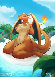 anthro being_watched big_breasts breasts charizard female female_focus generation_1_pokemon generation_4_pokemon pokémon_(species) pokemon pokemon_(species) scalie smile tagme thick_thighs turtwig vikhop