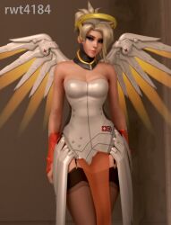 1girls 3d 3d_(artwork) amber_heard angel_wings angela_ziegler blonde blonde_female blonde_hair blue_eyes celebrity cosplay female female_focus female_only garter_belt light-skinned_female looking_at_viewer mercy overwatch overwatch_2 parody rwt4184 solo stockings wings