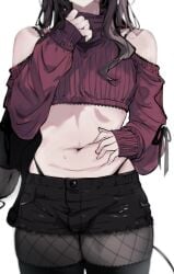 1boy artist_request bare_shoulders belly belly_button belly_focus crossdressing femboy feminine_male fishnets grabbing_belly jean_shorts light-skinned_male light_skin male mostly_clothed partially_clothed pompom625tn revealing_clothes short_shorts shorts slutty_clothing slutty_outfit tagme_(artist) thick thick_thighs thighs thong thong_above_shorts thong_straps trap tummy twink