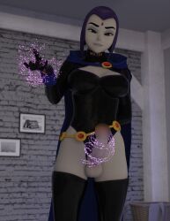 3d 3d_(artwork) ass balls big_ass big_breasts breasts censored daz3d daz_studio dc dc_comics futa_only futanari large_ass latex penis pin3d raven_(dc) superheroine tagme teen_titans testicles