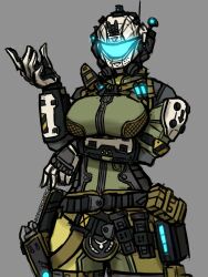 1girls big_breasts female female_only helmet hidden_face looking_at_viewer plain_background pulse_blade_pilot solo solo_female tagme titanfall titanfall_2 unseen_female_face