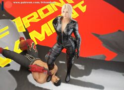 3d 3d_(artwork) absurdres arrogant asphyxiation assassin beaten blender blonde_hair boot_fetish boots calves catsuit choking cleavage confident crush crushing dominant dominant_female domination dominatrix female_domination femdom fight fighting fighting_pose fighting_ring foot_choke foot_fetish helpless high_heel_boots high_heels highres humiliated humiliation jin_kazama jvfemdom kazama_jin leather leather_boots leather_clothing leather_gloves legs looking_at_viewer looking_pleasured male/female malesub mixed_wrestling muscle_girl muscular_calves muscular_female muscular_thighs nina_williams ponytail red_face shirtless smug smug_face stepped_on stepping_on_male submission tekken tekken_7 thick_ass thick_thighs thighs trample trampling wrestling