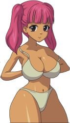 big_breasts bra brown_eyes looking_at_viewer mojo panties pink_hair pink_nails taking_clothes_off underwear undressing wide_hips