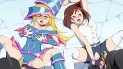 anzu_mazaki big_breasts blonde_female blonde_hair broken_rape_victim brown_eyes brown_hair cum cum_in_pussy cum_inside dark_magician_girl defeated defeated_heroine drooling female hands_on_breasts heart heart-shaped_pupils holding_hands impregnation legs_spread mind_break mizutenka nightmare_penguin open_mouth penguin ripped_clothing tea_gardner top_hat wizard wizard_hat yu-gi-oh! yu-gi-oh!_duel_monsters