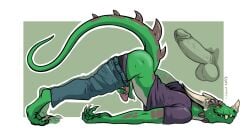 1boy 2023 anthro artist_name ass ass_up atinylilshark balls ballsack brown_markings claws dragon erect_penis erection face_down_ass_up foreskin foreskin_folds fur furry furry_only genitals green_skin hi_res horns humanoid_genitalia humanoid_penis intact lilshark male male_only masculine masturbation pants_down partially_retracted_foreskin penis penis_out scalie scrotum silly silly_face simple_background solo tail testicles uncut veiny_penis yellow_eyes