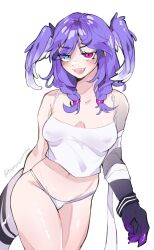 clothing dragon_girl dragon_hand heterochromia humanoid looking_at_viewer nijisanji nijisanji_en panties purple_hair selen_tatsuki smug_face tail topopopokoko virtual_youtuber white_panties