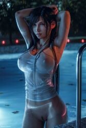 1girls 3d 3d_(artwork) areola areolae arms_behind_head arms_up ass black_hair blender blender_(software) ecksoh female female female_focus female_only final_fantasy final_fantasy_vii final_fantasy_vii_remake highres large_breasts lips looking_at_partner looking_at_viewer night nipples nipples_visible_through_clothing no_bra no_panties pool poolside pubic_hair pussy red_eyes shirt solo solo_female solo_focus tifa_lockhart vagina very_long_hair water water_drop wet wet_body wet_clothing wet_skin