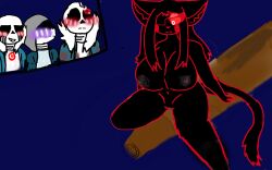 1girls 3boys adult_female big_ass big_breasts blush dust_sans exposed_breasts exposed_pussy female hate_maria horror_sans killer_sans male naked naked_female nekogirl night_sky red_eyes thick_thighs tree_branch undertale_oc