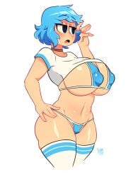 1girls belly belly_button big_breasts blue_bikini blue_hair busty female female_only gyronade nipple_bulge nipples nipples_visible_through_clothing ramona_flowers scott_pilgrim shirt_lift short_hair side_view sideboob slim slim_waist smooth_skin solo solo_female solo_focus thighhighs thin_waist