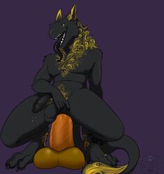 alterkitten anal anthro anus big_insertion digit_ring furry goldy_(goldenrecord) hi_res jewelry large_insertions male male_only non-human ring sergal size_queen solo toe_ring tongue tongue_out