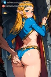 1boy 1girls ai_generated ass ass_focus ass_grab female from_behind gamarjobson lf_ears looking_back male nintendo princess_zelda the_legend_of_zelda zelda_(breath_of_the_wild)