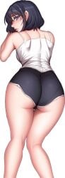 1girls big_ass blue_eyes blush fit_female hotpants korean_female manhwa over_the_shoulder short_hair shy straight thick_thighs thigh_gap transparent_background