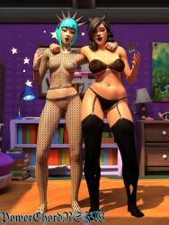 big_breasts big_thighs black_hair black_lingerie black_lipstick black_nails breasts cat_ears female fishnet_legwear fishnet_topwear fortnite fortnite:_battle_royale fortnite:_save_the_world lingerie nipples penny_(fortnite) power_chord powerchordnsfw sisters