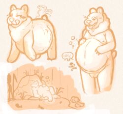 anthro bear belly belly_rub big_belly black_bear bloated carnalcorp digestion digestion_sequence female female_pred feral forest hi_res mammal overweight plant sleeping solo solo_focus tree unwilling_prey unwilling_vore ursine vore