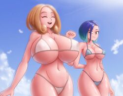 2girls big_breasts bikini breasts different_breast_sizes perrin_(pokemon) pokemon pokemon_sv pokemon_xy saf-404 saf404 saf_404 safartwoks safartworks viola_(pokemon)