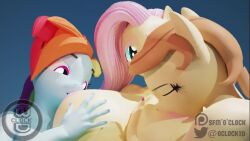 3d 3girls animated anthro breasts cream_heart_(mlp) digital_art digital_media digital_media_(artwork) fluttershy_(mlp) furry humanoid large_breasts my_little_pony nipples oc rainbow_dash_(mlp) sfmoclock sucking_nipples tagme threesome video yuri