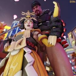 3d amaterasu_kiriko armpits arms_up b9n blackwatch_reyes blizzard_entertainment gabriel_reyes kiriko_(overwatch) kiriko_kamori mexican_male overwatch overwatch_2 overwatch_archives tagme