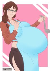 1girls big_belly brown_eyes brown_hair clone66 female female_only looking_at_viewer pregnant ready_to_pop solo solo_female