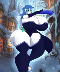 1girls big_breasts blue_eyes cleavage horns looking_at_viewer original solo_female solo_focus tagme thick_thighs thighhighs two_tone_hair ultrazeta120 white_skin