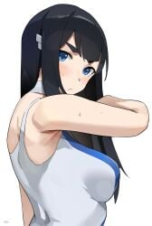 blue_eyes breasts dark_hair kill_la_kill kiryuuin_satsuki leotard long_hair side_view swimsuit t-lex