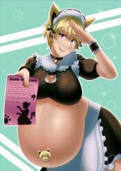 1girls big_belly blonde_hair blue_eyes catgirl clone66 female female_only maid maid_headdress maid_uniform pregnant ready_to_pop solo solo_female torpedo_belly