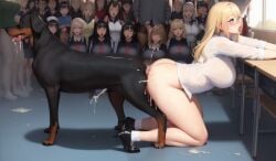 ai_generated aidoggy blowjob canine choker classroom crowd cum cum_in_ass cum_inside high_heels knot knotting_position public public_nudity public_sex public_use school_uniform slave student teacher zoophilia