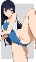 blue_eyes dark_hair kill_la_kill kiryuuin_satsuki leotard long_hair one_leg_up swimsuit t-lex