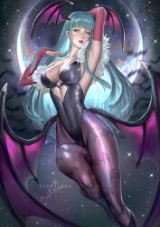 big_breasts blue_hair clothing darkstalkers demon_girl demon_wings hair_wings marvel_vs._capcom marvel_vs._capcom_3 morrigan_aensland serafleur small_breasts small_waist succubus thighs tight_clothing tights wings