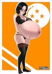 1girls big_belly black_eyes blue_hair clone66 dragon_ball female female_only pregnant ready_to_pop solo solo_female torpedo_belly videl