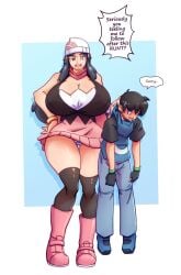 1boy 1girls 2023 apologizing ash_ketchum ass_visible_through_thighs beanie bigger_female blue_hoodie blue_pants blue_shoes breasts breasts_bigger_than_head cleavage clothed curvaceous curvy dawn_(pokemon) female fingerless_gloves hand_on_hip height_difference holding_up hourglass_figure huge_breasts incredulous jeans large_breasts large_thighs larger_female looking_at_viewer male massive_breasts n647 nintendo nipple_bulge panties pants pantyshot_(standing) pink_boots pokemon pokemon_(anime) pokemon_dppt satoshi_(pokemon) scarf short_dress simple_background size_difference sleeveless_sweater small_waist smaller_male spelling_error striped_panties tagme tall_female taller_girl thick_thighs thigh_squish thighhighs typo voluptuous wide_hips