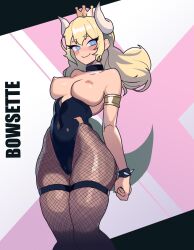 1girls alternate_version_available big_breasts blonde_hair bowsette breasts breasts_exposed exposed_breasts female fishnets lewd long_hair looking_at_viewer mario_(series) medium_breasts medium_hair net_stockings new_super_mario_bros._u_deluxe pantyhose smile smiling smiling_at_viewer solo solo_female solo_focus super_crown super_smash_bros.