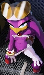 1girls anthro avian bird breasts cranihum female female_only flashing hand_on_hip looking_at_viewer nipples no_bra no_panties pants purple_skin pussy sega small_breasts solo sonic_(series) sonic_riders sonic_the_hedgehog_(series) sunglasses sunglasses_on_head swallow_(bird) thick_thighs topless wave_the_swallow wide_hips